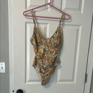 Yellow and Brown Floral One Piece Swimsuit